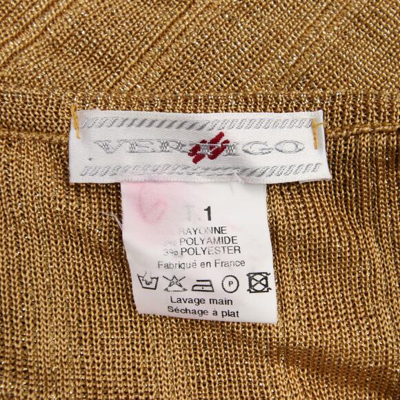 Vertigo Tank Top Gold Metallic Ribbed Knit Spaghetti Straps Rayon Nylon Size T1 - Picture 7 of 9